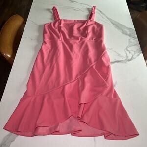 BCBG Paris Womens Sleeveless Pink Dress Ruffle Hem ZIP Up Square Neck Size Large